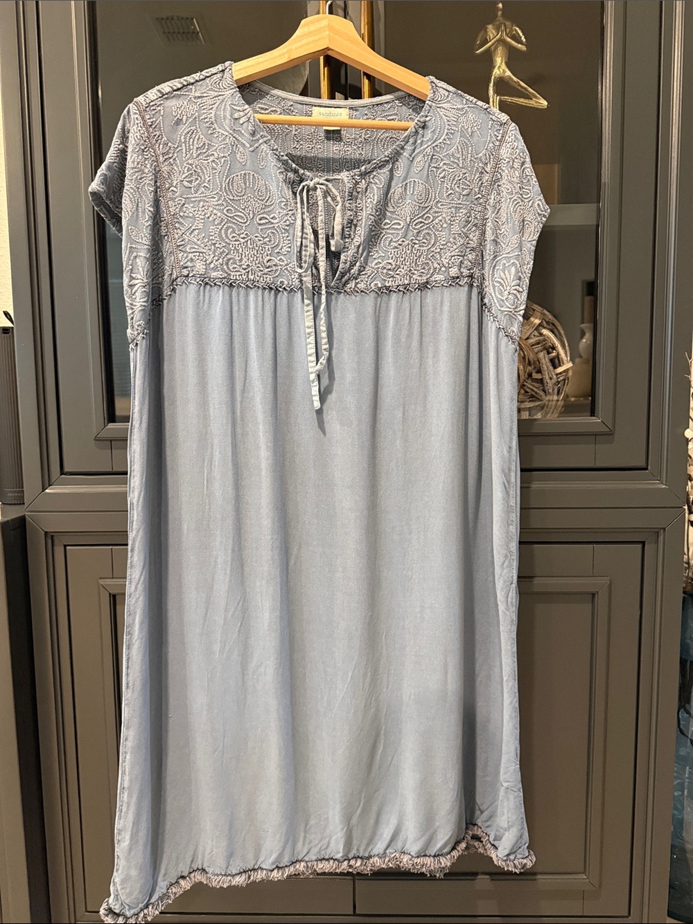 Sundance Embroidered Yoke Shift Dress in Blue
